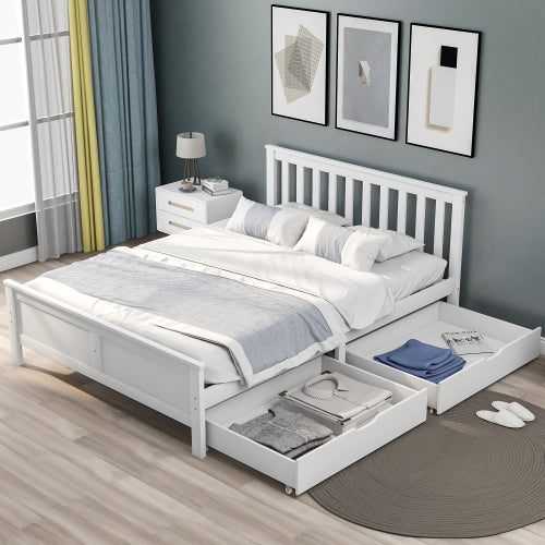 White Pine Storage Bed with Drawers | 4ft6 Double 135x190cm | Premium Home Decor | OFIA HOME