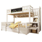 Children's Staircase Bunk Bed | Solid Wood with Drawers, Chalkboard & Storage | 3ft | White | Premium Home Decor | OFIA HOME