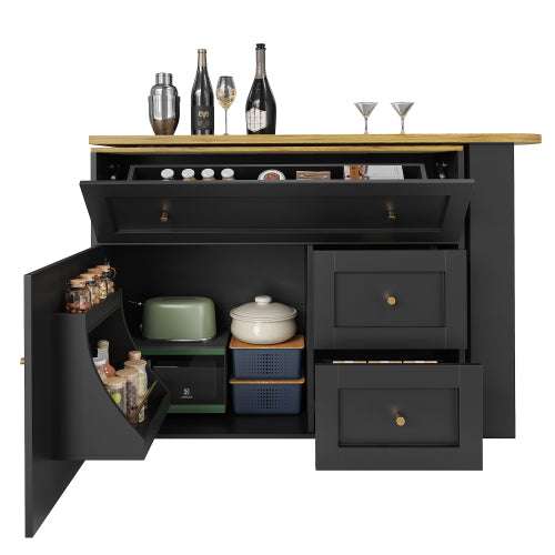 Black Extendable Bar Table with Storage | 138–204cm Telescopic | Premium Home Decor | OFIA HOME