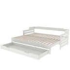 White Single Guest Sofa Bed – Pull-Out Trundle with Storage Drawer, 90x190cm | Premium Home Decor | OFIA HOME