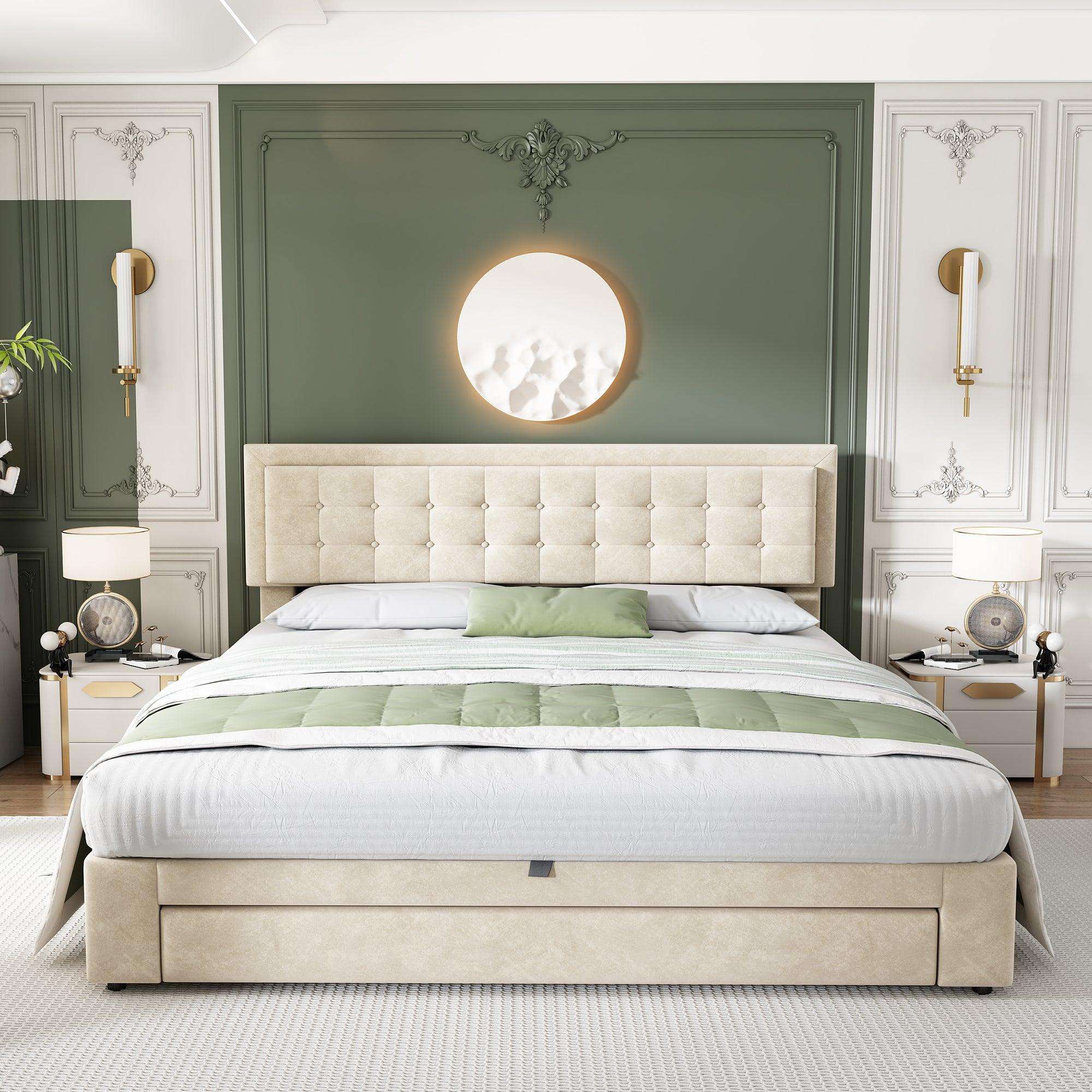 Cream Velvet Super King Storage Bed – Ottoman Storage, 180x200cm | Premium Home Decor | OFIA HOME