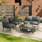 Grey 4-Seater Rope Weave Garden Lounge Set | All-Weather | Premium Home Decor | OFIA HOME