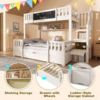 Children's Staircase Bunk Bed | Solid Wood with Drawers, Chalkboard & Storage | 3ft | White | Premium Home Decor | OFIA HOME