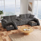 Grey Corduroy U-Shape Sectional Sofa | USB Charging | 4 Seater | Premium Home Decor | OFIA HOME