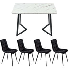 Black Marble Effect Dining Table & 4 Velvet Chairs | 117x68cm | Premium Home Decor | OFIA HOME