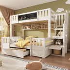 Children's Staircase Bunk Bed | Solid Wood with Drawers, Chalkboard & Storage | 3ft | White | Premium Home Decor | OFIA HOME