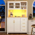 White Farmhouse Sideboard Cabinet with LED Strip – 4 Doors & Drink Holders, 180cm | Premium Home Decor | OFIA HOME