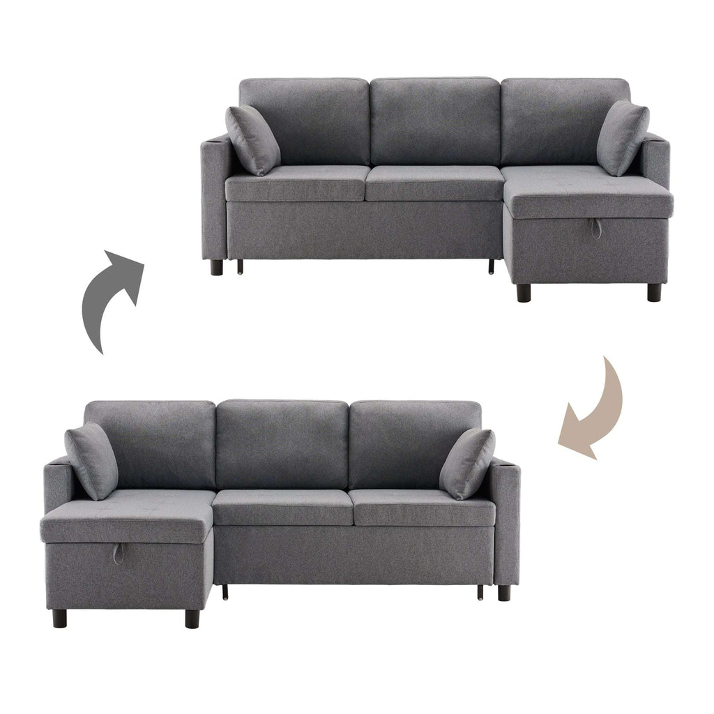 Grey L-Shaped Corner Sofa Bed | 3-Seater Pull-Out with Storage | Premium Home Decor | OFIA HOME