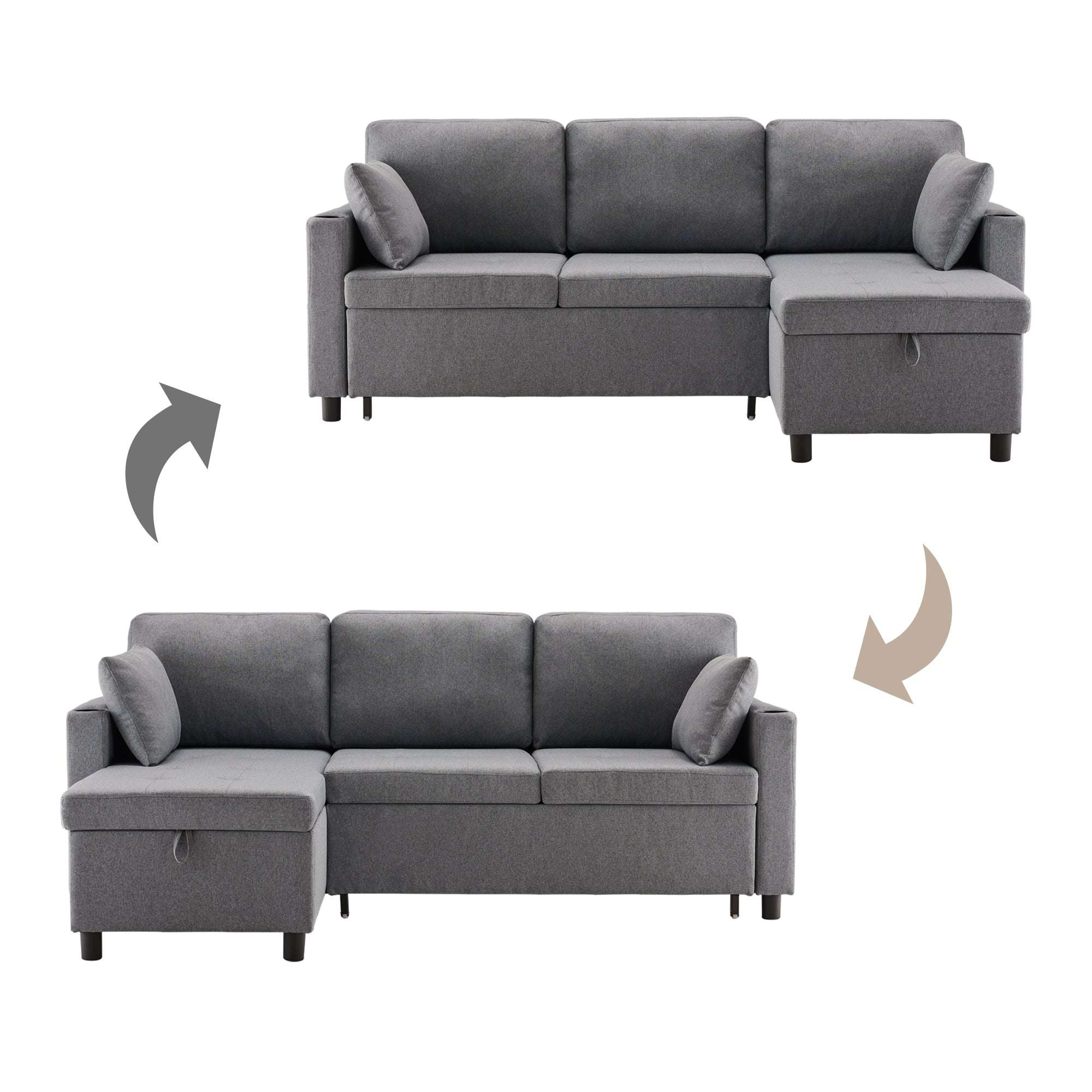 Grey L-Shaped Corner Sofa Bed | 3-Seater Pull-Out with Storage | Premium Home Decor | OFIA HOME
