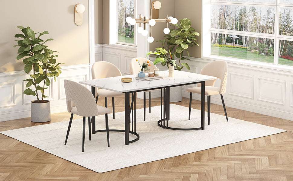 Marble Effect Dining Table 140x80cm | Black Metal Frame | Premium Home Decor | OFIA HOME