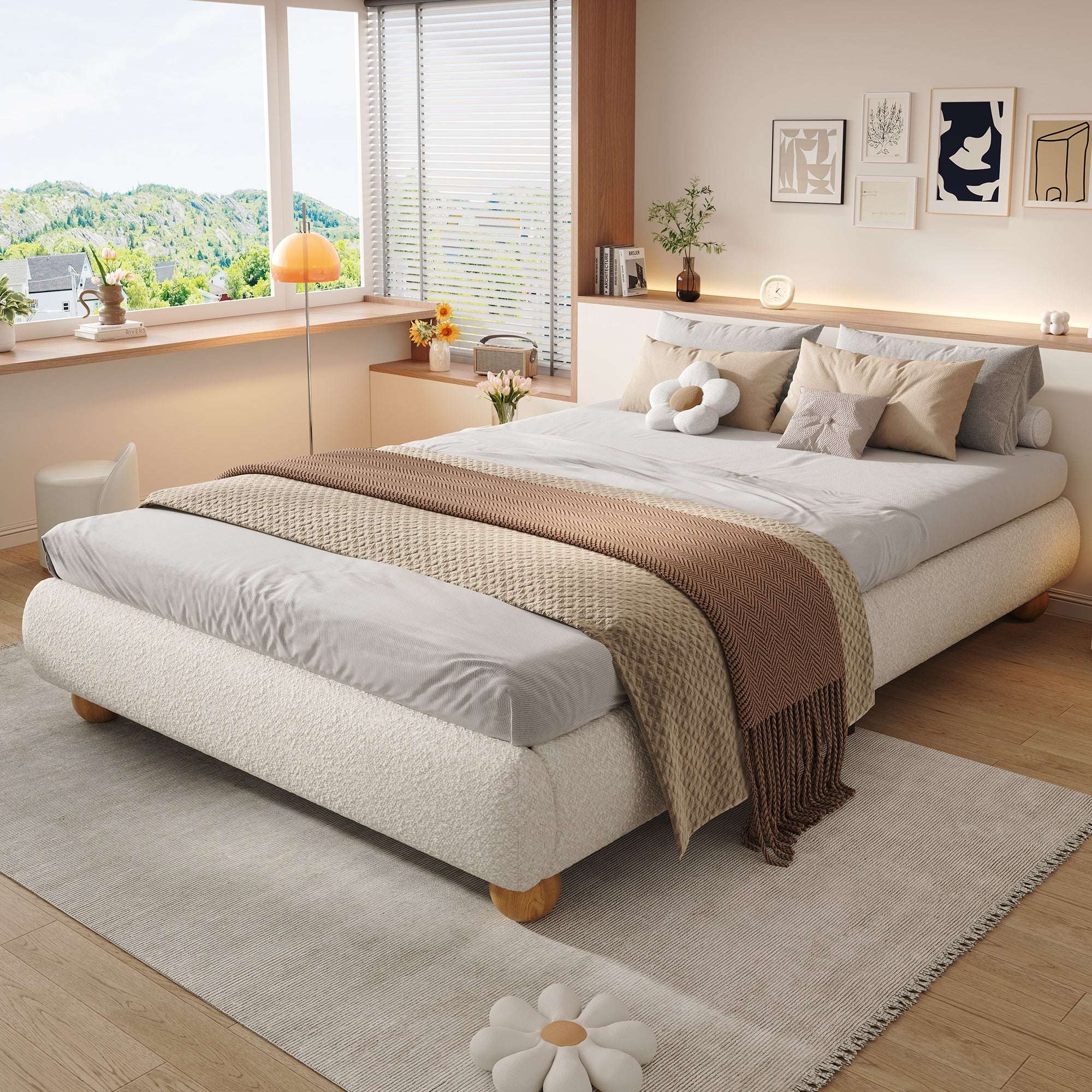 Boucle Upholstered Double Bed — Beige | Premium Home Decor | OFIA HOME