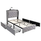 Velvet Storage Single Bed with Drawers & USB Ports — Grey | Premium Home Decor | OFIA HOME