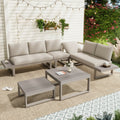 5-6 Seater Reclining Garden Lounge Set | 6-Piece Galvanized Steel Patio Furniture | Beige & Khaki | 2 WPC Tables | Premium Home Decor | OFIA HOME