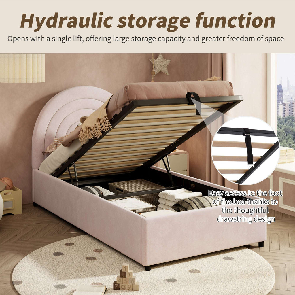 Children's Single Bed | Pink Velvet Upholstered | Slatted Frame & Headboard | 3ft 90x190cm | Premium Home Decor | OFIA HOME