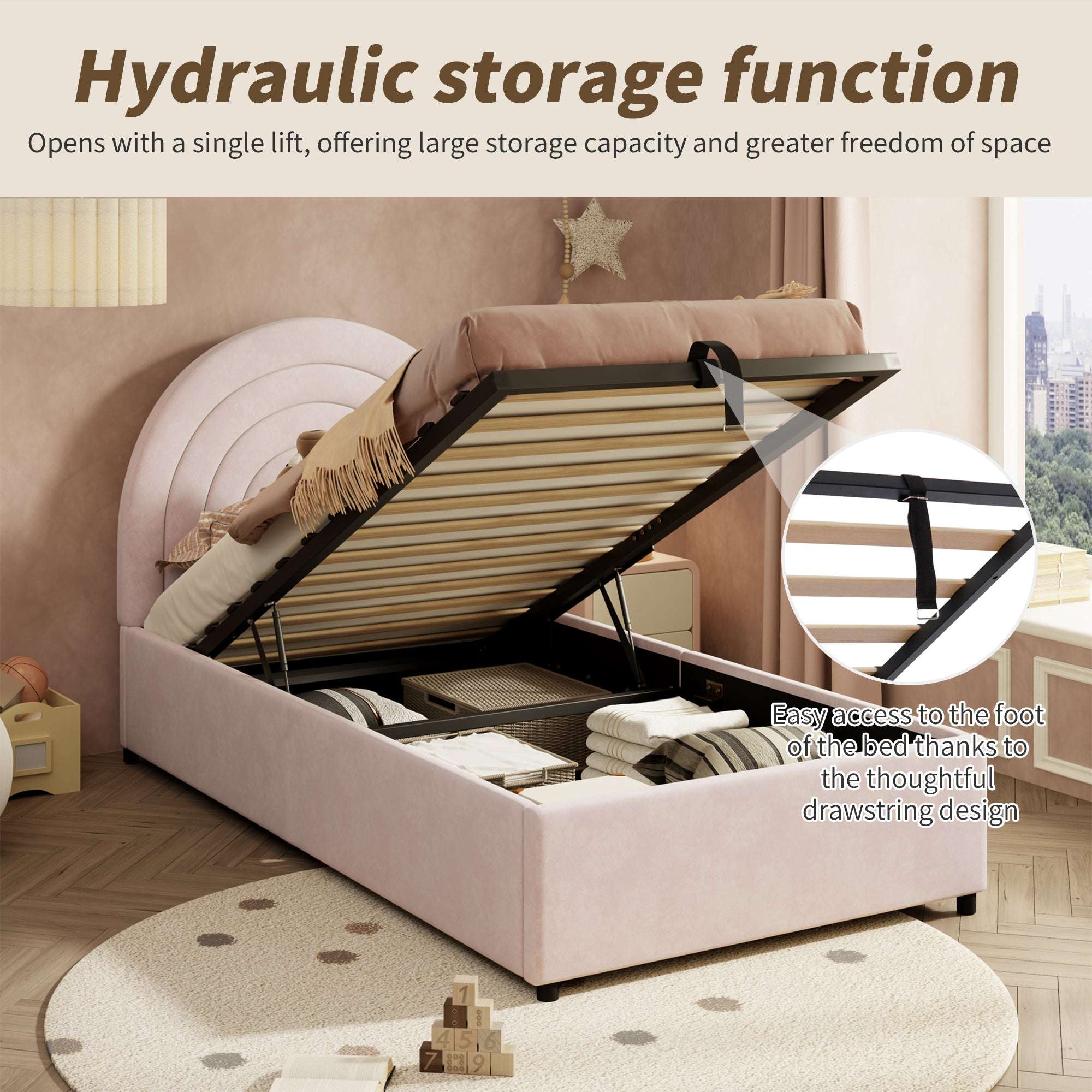 Children's Single Bed | Pink Velvet Upholstered | Slatted Frame & Headboard | 3ft 90x190cm | Premium Home Decor | OFIA HOME