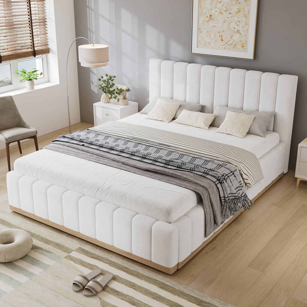Beige Upholstered Double Bed | 4ft6 135x190cm | Soft PU Headboard | Premium Home Decor | OFIA HOME