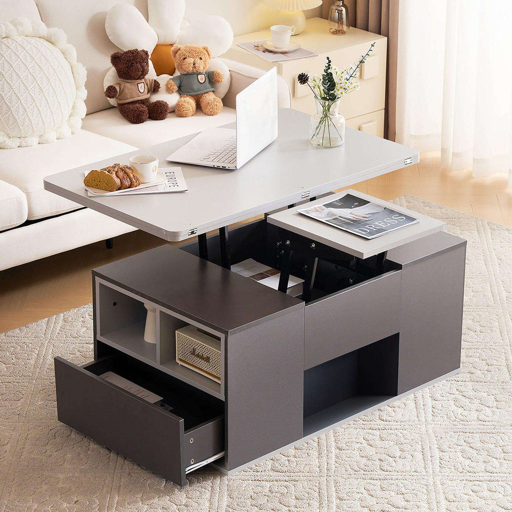 Grey Lift-Up Coffee Table with 2 Drawers – Hidden Storage, 100cm | Premium Home Decor | OFIA HOME