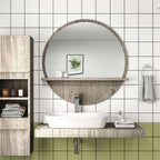 Kleankin 45cm Round Home Mirror, With Shelf - Grey Wood-Effect | Premium Home Decor | OFIA HOME