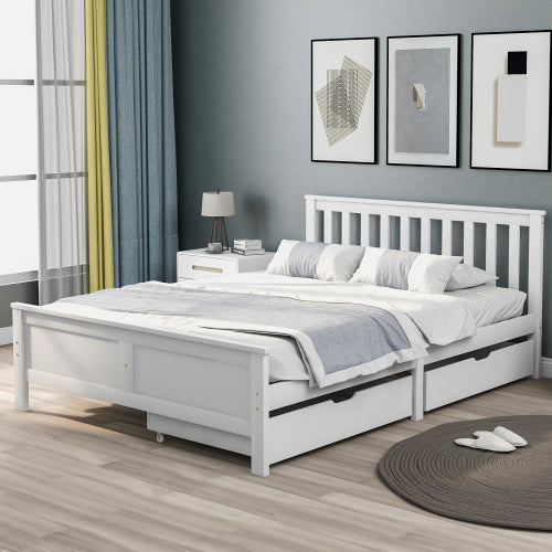 White Pine Storage Bed with Drawers | 4ft6 Double 135x190cm | Premium Home Decor | OFIA HOME