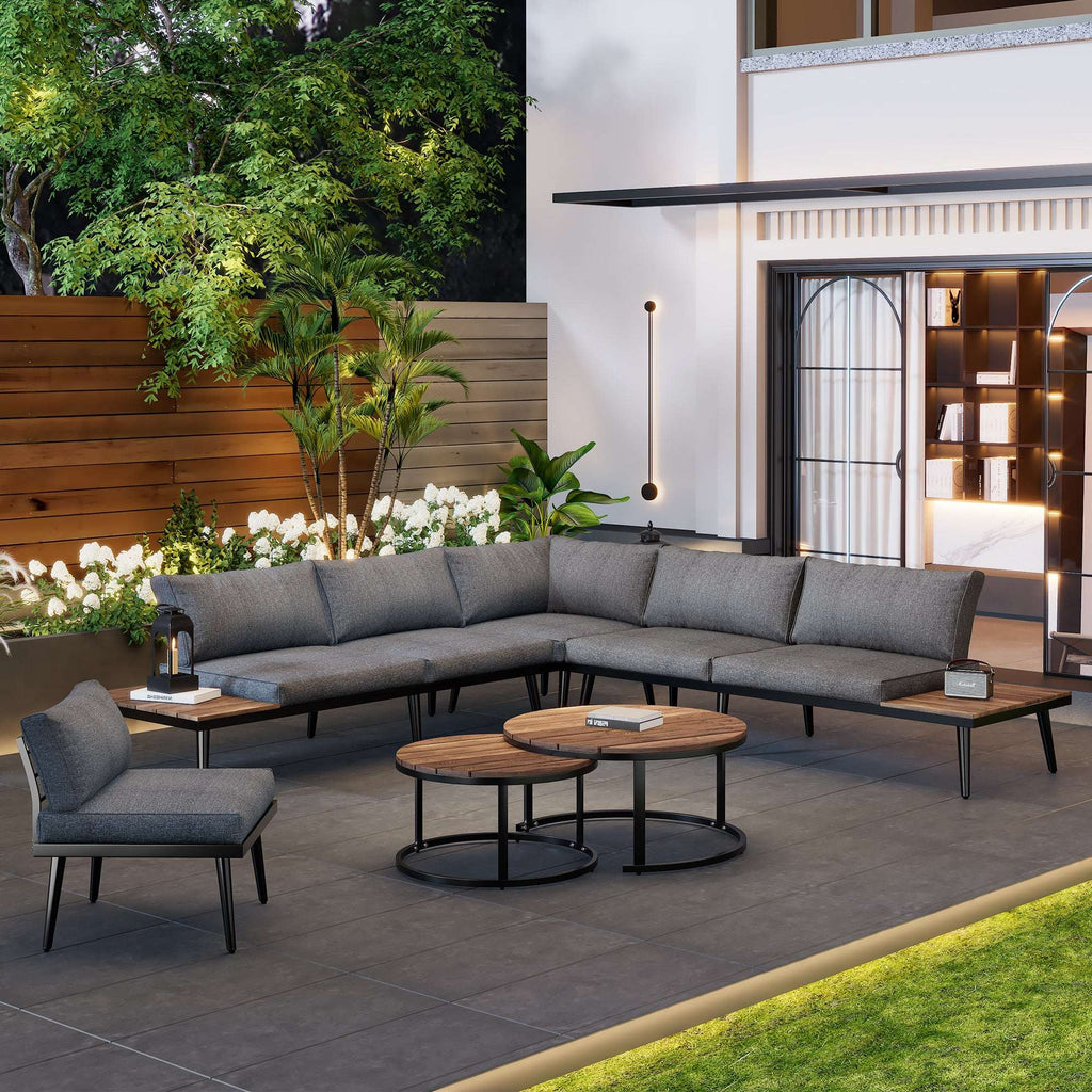 Modular Outdoor Sofa Set | Galvanized Iron Frame, Washable Cushions & Acacia Wood Tables | Premium Home Decor | OFIA HOME