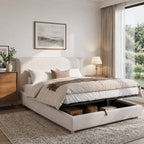 Cream Velvet Super King Ottoman Bed | Hydraulic Storage | 6ft | Premium Home Decor | OFIA HOME