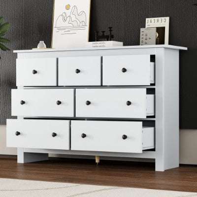 White 7-Drawer Sideboard Cabinet – Minimal Living Room or Kitchen Storage | Premium Home Decor | OFIA HOME