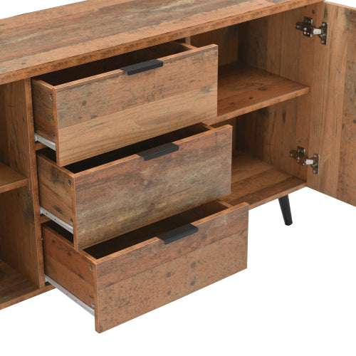 Vintage Brown TV Sideboard Cabinet – 3 Drawers & Adjustable Shelves, 140cm | Premium Home Decor | OFIA HOME