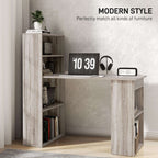 Grey Computer Desk with 6-Tier Bookshelf | 120cm Home Office Writing Workstation | Premium Home Decor | OFIA HOME