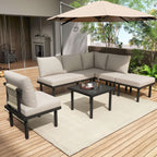 Beige Rope Garden Lounge Set | 6-Seater with Galvanized Frame, Glass Table & Cushions | Premium Home Decor | OFIA HOME