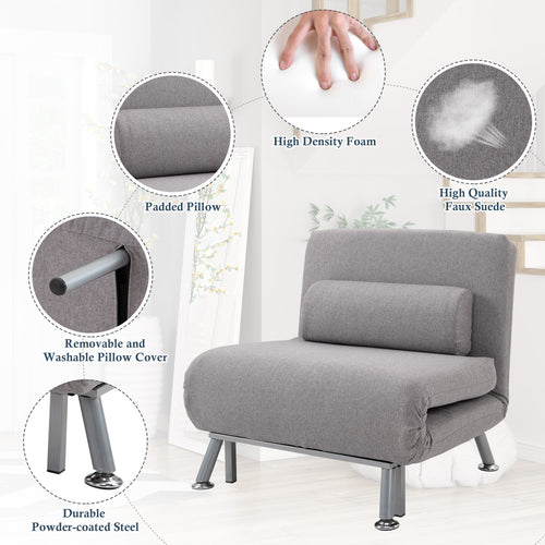 Adjustable Back Futon Sofa Chair - Grey | Premium Home Decor | OFIA HOME