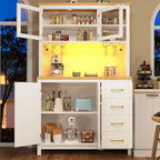 White Farmhouse Sideboard Cabinet with LED Strip – 4 Doors & Drink Holders, 180cm | Premium Home Decor | OFIA HOME