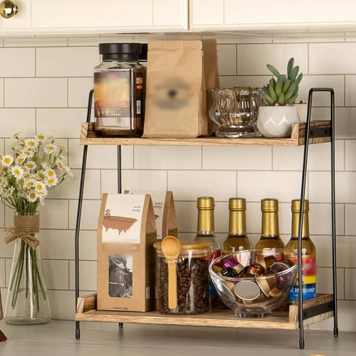 2-Tier Wooden Shelving Unit – Minimal Plant & Book Stand for Bathroom or Kitchen