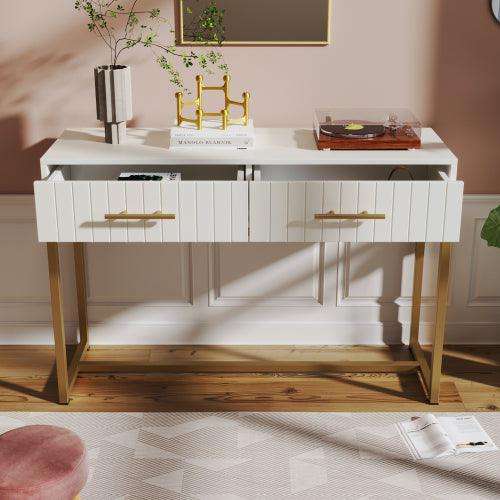 White Dressing Table with 2 Drawers – Minimal Bedroom Vanity, 100cm | Premium Home Decor | OFIA HOME
