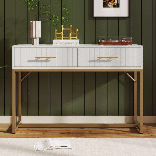 White Dressing Table with 2 Drawers – Minimal Bedroom Vanity, 100cm | Premium Home Decor | OFIA HOME