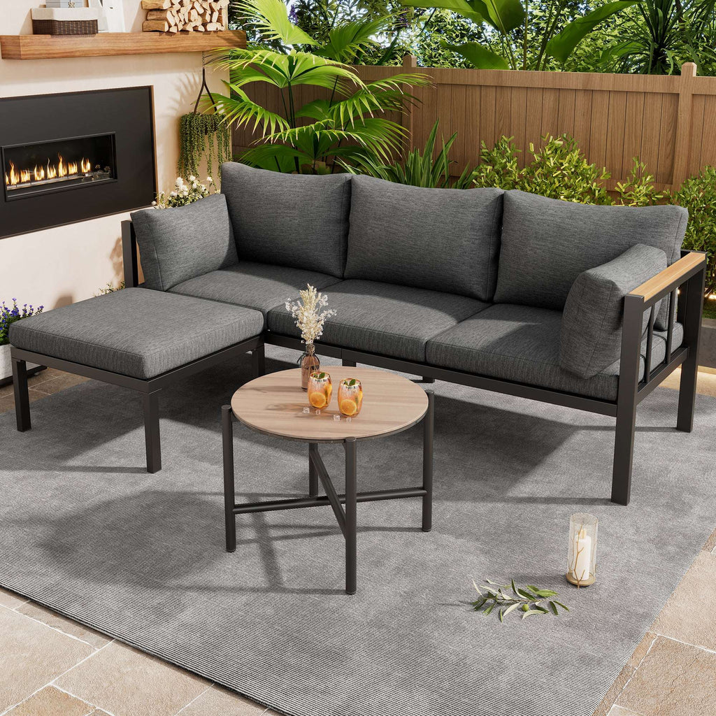 Corner Garden Sofa Set with Coffee Table & Footstool — Grey | Premium Home Decor | OFIA HOME