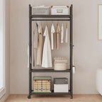 Black Multifunctional Clothes Rail & Shoe Rack | Freestanding Garment Stand with Storage Shelf | Premium Home Decor | OFIA HOME
