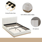 Beige Upholstered Double Bed | 4ft6 135x190cm | Soft PU Headboard | Premium Home Decor | OFIA HOME
