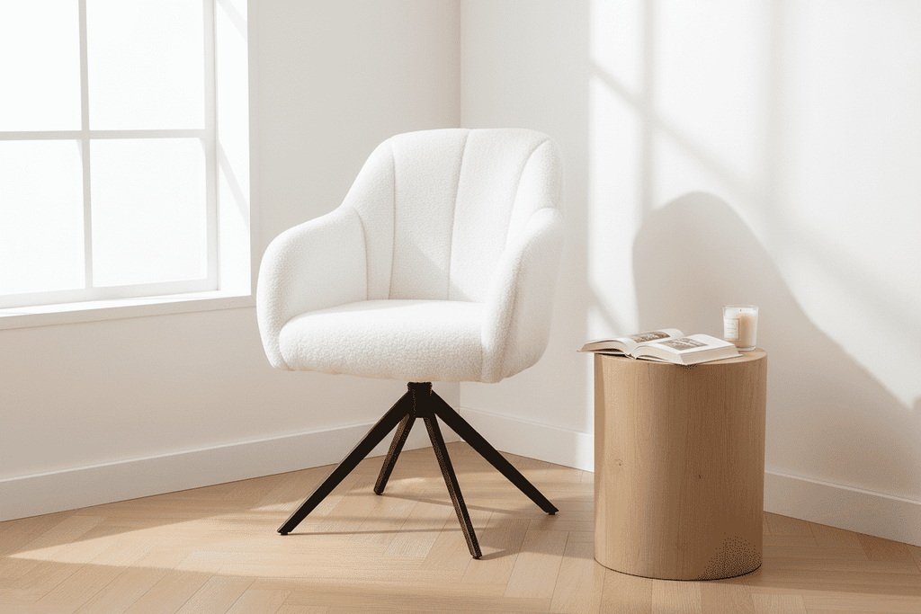 White Teddy Fleece Swivel Accent Chair – Tufted Armchair for Bedroom or Living Room | Premium Home Decor | OFIA HOME
